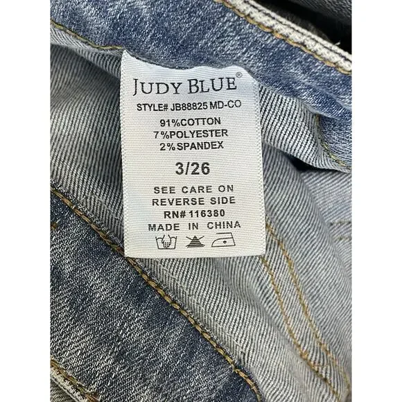 Judy Blue Jeans Womens 3/26 Blue Boyfriend Fit Distressed Mid Rise Stretch Denim - Picture 10 of 13